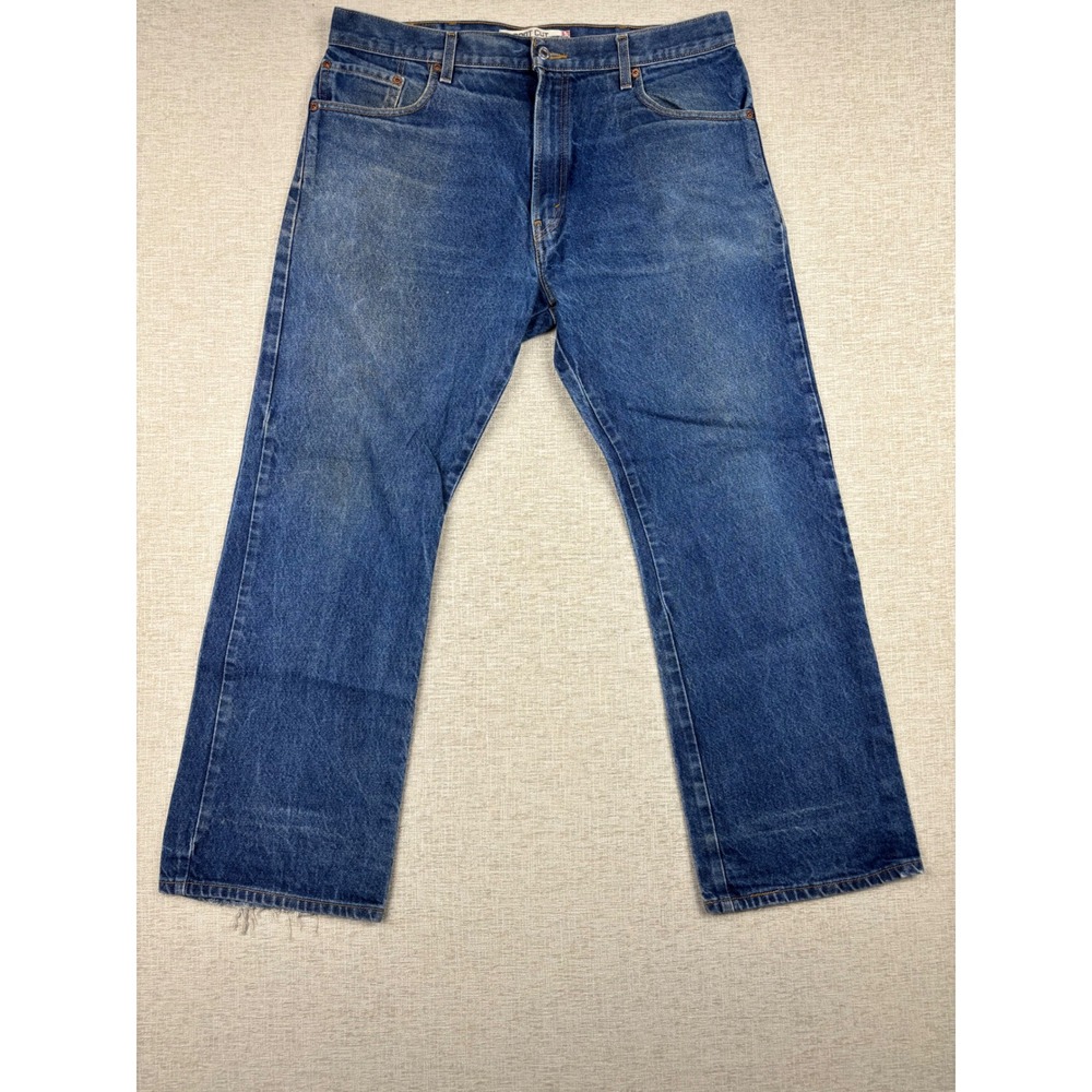 Levis 517 Boot Cut Mens 38x30 Jeans Medium Blue Washed Denim Disstressed Hem